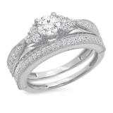 1.45 Carat (ctw) 10K White Gold Round Cut White Diamond Ladies Bridal Engagement Ring With Matching Band Set 1 1/2 CT