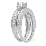 1.45 Carat (ctw) 10K White Gold Round Cut White Diamond Ladies Bridal Engagement Ring With Matching Band Set 1 1/2 CT