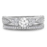 1.45 Carat (ctw) 10K White Gold Round Cut White Diamond Ladies Bridal Engagement Ring With Matching Band Set 1 1/2 CT