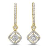 0.45 Carat (ctw) 14K Yellow Gold Round White Diamond Ladies Cluster Dangling Drop Earrings 1/2 CT