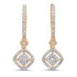 0.45 Carat (ctw) 18K Rose Gold Round White Diamond Ladies Cluster Dangling Drop Earrings 1/2 CT