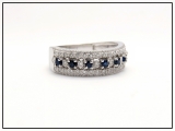 0.65 Carat (Ctw) 10K White Gold Round Blue Sapphire & White Diamond Ladies Bridal Anniversary Wedding Band Ring