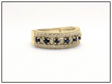 0.65 Carat (Ctw) 10K Yellow Gold Round Blue Sapphire & White Diamond Ladies Bridal Anniversary Wedding Band Ring