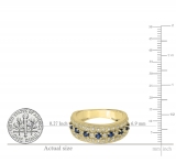 0.65 Carat (Ctw) 10K Yellow Gold Round Blue Sapphire & White Diamond Ladies Bridal Anniversary Wedding Band Ring