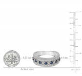 0.65 Carat (Ctw) 14K White Gold Round Blue Sapphire & White Diamond Ladies Bridal Anniversary Wedding Band Ring