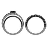 2.70 Carat (ctw) Black Rhodium Plated Sterling Silver Round Black Diamond Ladies Bridal Halo Swirl Style Engagement Ring With Matching Band Set