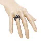 2.70 Carat (ctw) Black Rhodium Plated Sterling Silver Round Black Diamond Ladies Bridal Halo Swirl Style Engagement Ring With Matching Band Set