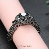 3.10 Carat (ctw) Black Rhodium Plated Sterling Silver Round Black Diamond Ladies Bridal Halo Style Engagement Ring With Matching Band Set