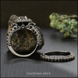 3.10 Carat (ctw) Black Rhodium Plated Sterling Silver Round Black Diamond Ladies Bridal Halo Style Engagement Ring With Matching Band Set