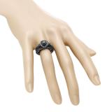 3.10 Carat (ctw) Black Rhodium Plated Sterling Silver Round Black Diamond Ladies Bridal Halo Style Engagement Ring With Matching Band Set