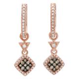 0.50 Carat (ctw) 10K Rose Gold Round Champagne & White Diamond Ladies Cluster Style Dangling Drop Earrings 1/2 CT