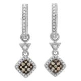 0.50 Carat (ctw) 10K White Gold Round Champagne & White Diamond Ladies Cluster Style Dangling Drop Earrings 1/2 CT