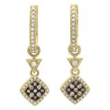 0.50 Carat (ctw) 10K Yellow Gold Round Champagne & White Diamond Ladies Cluster Style Dangling Drop Earrings 1/2 CT