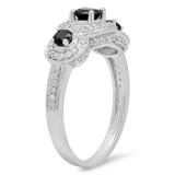 1.35 Carat (ctw) 10K White Gold Round Black Sapphire & White Cubic Zirconia CZ Classic 3 Stone Bridal Engagement Ring