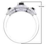 1.35 Carat (ctw) 10K White Gold Round Black Sapphire & White Cubic Zirconia CZ Classic 3 Stone Bridal Engagement Ring