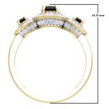 1.35 Carat (ctw) 14K Yellow Gold Round Black Sapphire & White Cubic Zirconia CZ Classic 3 Stone Bridal Engagement Ring