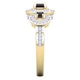 1.35 Carat (ctw) 14K Yellow Gold Round Black Sapphire & White Cubic Zirconia CZ Classic 3 Stone Bridal Engagement Ring