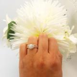 0.90 Carat (ctw) 10K Rose Gold Round White Moissanite & Real Diamond Ladies Bridal Halo Style Engagement Ring With Matching Band Set