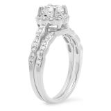 0.90 Carat (ctw) 10K White Gold Round White Moissanite & Real Diamond Ladies Bridal Halo Style Engagement Ring With Matching Band Set