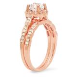0.90 Carat (ctw) 18K Rose Gold Round White Moissanite & Real Diamond Ladies Bridal Halo Style Engagement Ring With Matching Band Set