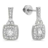0.50 Carat (ctw) 10K White Gold Round White Diamond Ladies Halo Style Dangling Earrings 1/2 CT