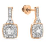0.50 Carat (ctw) 18K Rose Gold Round White Diamond Ladies Halo Style Dangling Earrings 1/2 CT