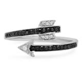 0.15 Carat (ctw) Sterling Silver Round Black & White Diamond Ladies Bridal Vintage Right Hand Arrow Ring