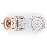 0.50 Carat (ctw) 10K Rose Gold Round White Diamond Ladies Cluster Style Stud Earrings 1/2 CT