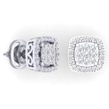 0.50 Carat (ctw) 10K White Gold Round White Diamond Ladies Cluster Style Stud Earrings 1/2 CT