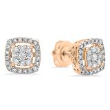 0.50 Carat (ctw) 14K Rose Gold Round White Diamond Ladies Cluster Style Stud Earrings 1/2 CT