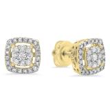 0.50 Carat (ctw) 14K Yellow Gold Round White Diamond Ladies Cluster Style Stud Earrings 1/2 CT