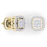 0.50 Carat (ctw) 14K Yellow Gold Round White Diamond Ladies Cluster Style Stud Earrings 1/2 CT