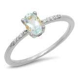 0.50 Carat (ctw) 10K White Gold Oval Cut Aquamarine & Round Cut White Diamond Ladies Bridal Engagement Promise Ring 1/2 CT