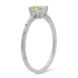 0.50 Carat (ctw) 10K White Gold Oval Cut Aquamarine & Round Cut White Diamond Ladies Bridal Engagement Promise Ring 1/2 CT
