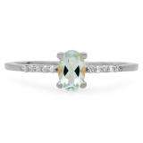 0.50 Carat (ctw) 10K White Gold Oval Cut Aquamarine & Round Cut White Diamond Ladies Bridal Engagement Promise Ring 1/2 CT