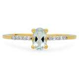0.50 Carat (ctw) 10K Yellow Gold Oval Cut Aquamarine & Round Cut White Diamond Ladies Bridal Engagement Promise Ring 1/2 CT