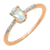 0.50 Carat (ctw) 14K Rose Gold Oval Cut Aquamarine & Round Cut White Diamond Ladies Bridal Engagement Promise Ring 1/2 CT