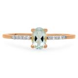 0.50 Carat (ctw) 14K Rose Gold Oval Cut Aquamarine & Round Cut White Diamond Ladies Bridal Engagement Promise Ring 1/2 CT