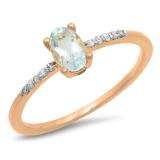 0.50 Carat (ctw) 18K Rose Gold Oval Cut Aquamarine & Round Cut White Diamond Ladies Bridal Engagement Promise Ring 1/2 CT