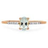0.50 Carat (ctw) 18K Rose Gold Oval Cut Aquamarine & Round Cut White Diamond Ladies Bridal Engagement Promise Ring 1/2 CT