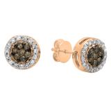 0.30 Carat (ctw) 10K Rose Gold Round Champagne & White Diamond Ladies Cluster Style Stud Earrings 1/3 CT