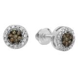 0.30 Carat (ctw) 14K White Gold Round Champagne & White Diamond Ladies Cluster Style Stud Earrings 1/3 CT