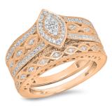 0.90 Carat (ctw) 10K Rose Gold Round Blue Sapphire & White Cubic Zirconia CZ Bridal Engagement Ring Set