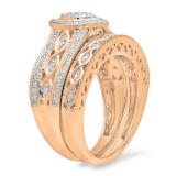 0.90 Carat (ctw) 10K Rose Gold Round Blue Sapphire & White Cubic Zirconia CZ Bridal Engagement Ring Set