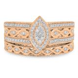 0.90 Carat (ctw) 10K Rose Gold Round Blue Sapphire & White Cubic Zirconia CZ Bridal Engagement Ring Set