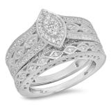 0.90 Carat (ctw) 14K White Gold Round Blue Sapphire & White Cubic Zirconia CZ Bridal Engagement Ring Set
