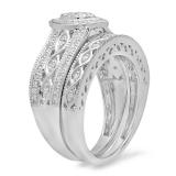 0.90 Carat (ctw) 14K White Gold Round Blue Sapphire & White Cubic Zirconia CZ Bridal Engagement Ring Set