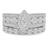 0.90 Carat (ctw) 14K White Gold Round Blue Sapphire & White Cubic Zirconia CZ Bridal Engagement Ring Set