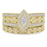 0.90 Carat (ctw) 14K Yellow Gold Round Blue Sapphire & White Cubic Zirconia CZ Bridal Engagement Ring Set