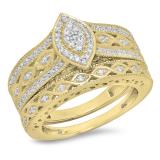 0.90 Carat (ctw) 18K Yellow Gold Round Blue Sapphire & White Cubic Zirconia CZ Bridal Engagement Ring Set